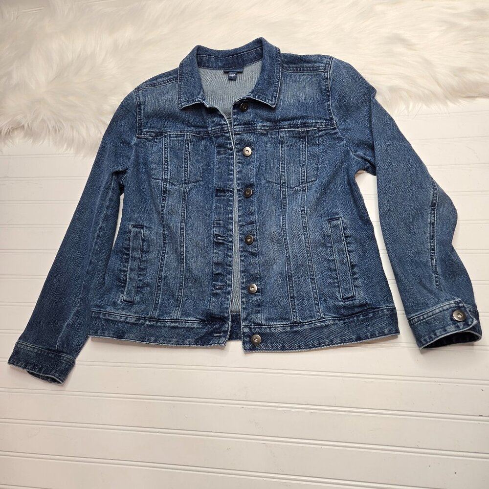 J Jill Denim Jacket Women’s Small Stretch Jean Button Up Casual Pockets Classic